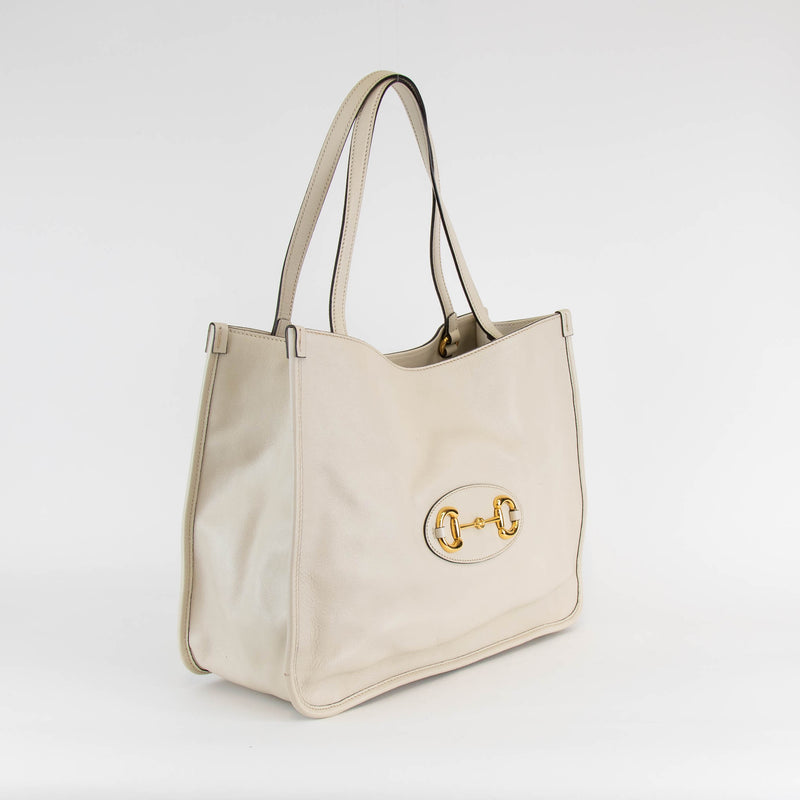 Gucci White Leather 1955 Horsebit Tote