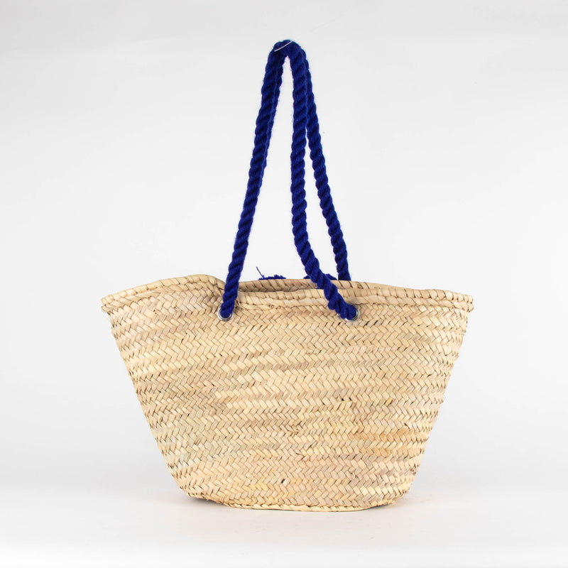 Le Sirenuse Beige Straw Blue Rope Basket