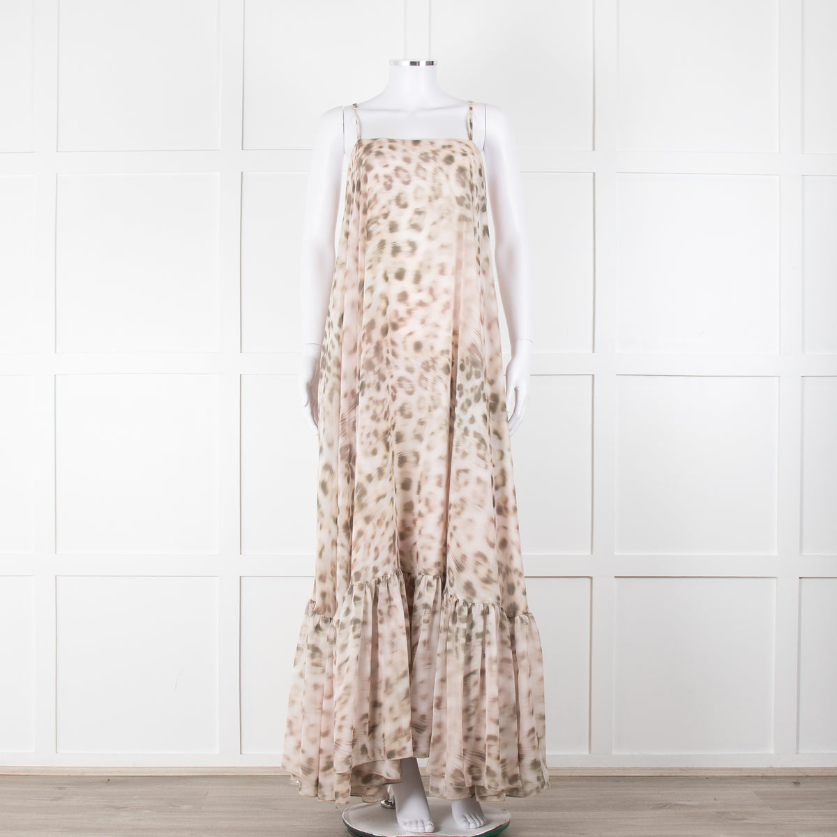 Rotate Animal Print Flounce Spaghetti Strap Maxi Dress