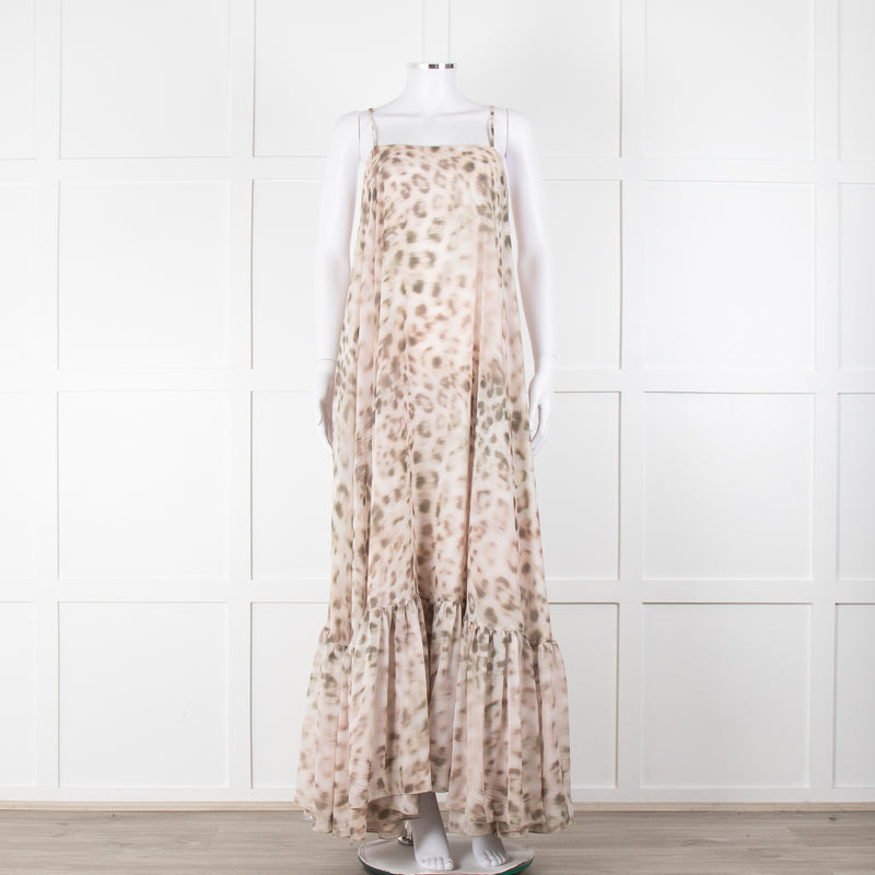Rotate Animal Print Flounce Spaghetti Strap Maxi Dress