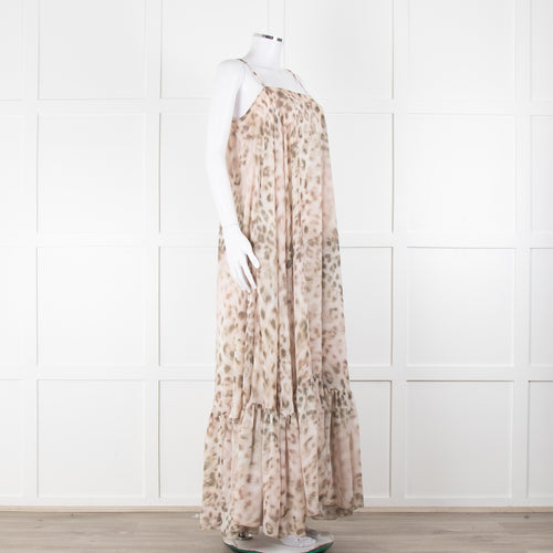 Rotate Animal Print Flounce Spaghetti Strap Maxi Dress