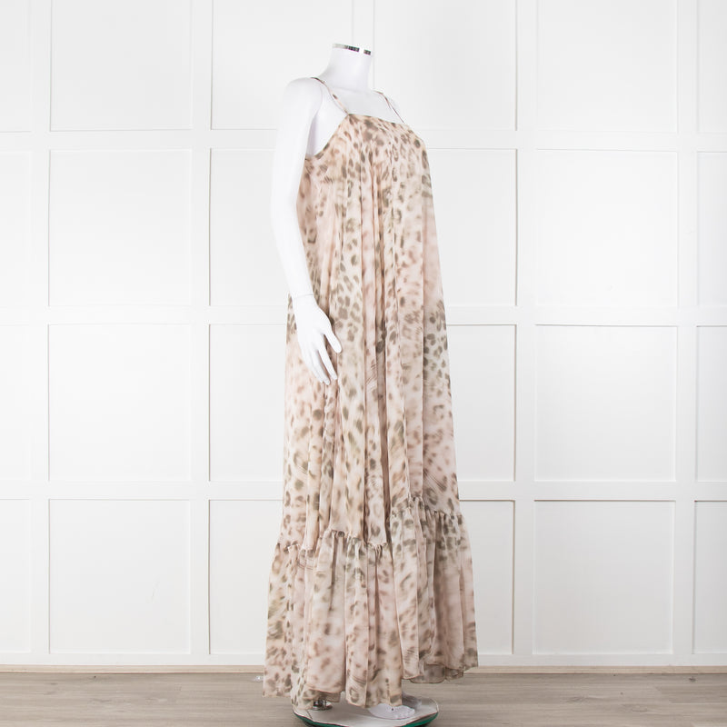 Rotate Animal Print Flounce Spaghetti Strap Maxi Dress