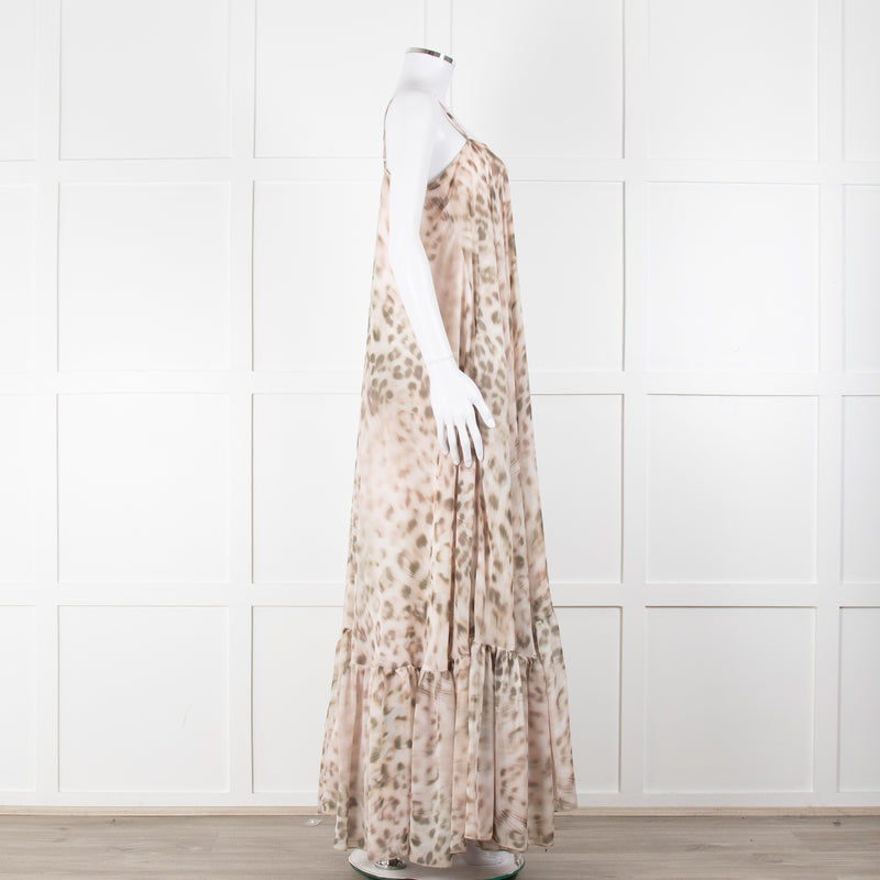 Rotate Animal Print Flounce Spaghetti Strap Maxi Dress