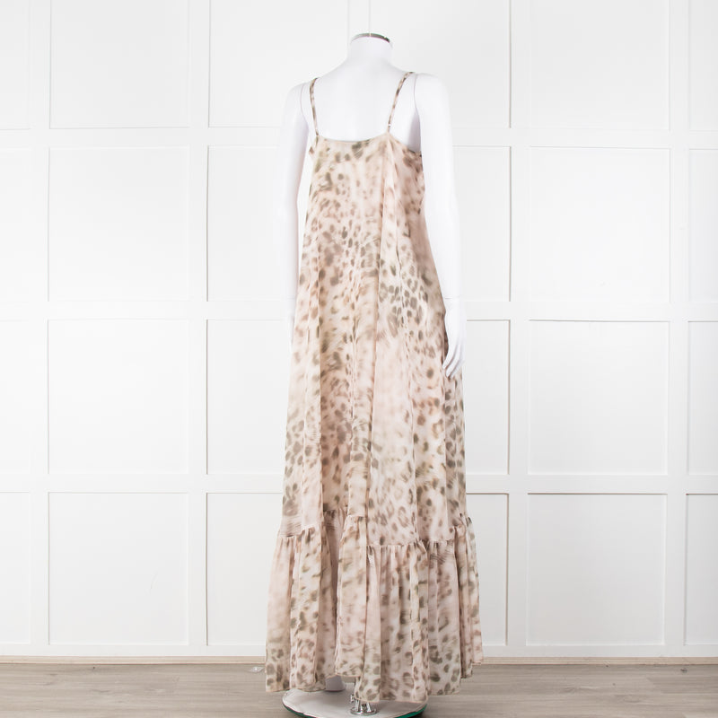 Rotate Animal Print Flounce Spaghetti Strap Maxi Dress