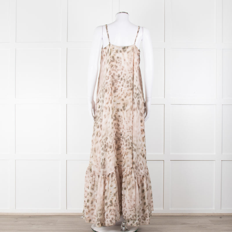 Rotate Animal Print Flounce Spaghetti Strap Maxi Dress
