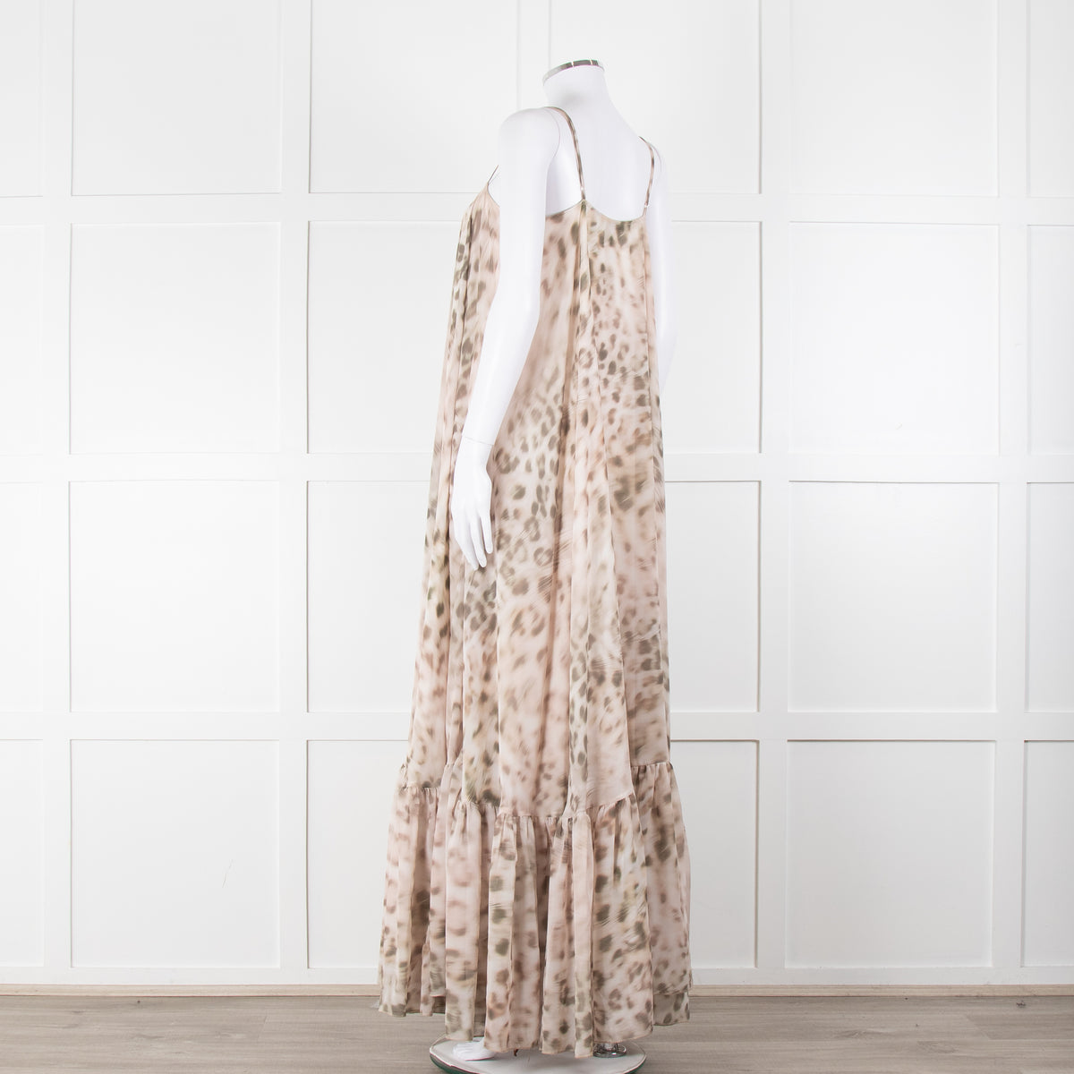 Rotate Animal Print Flounce Spaghetti Strap Maxi Dress