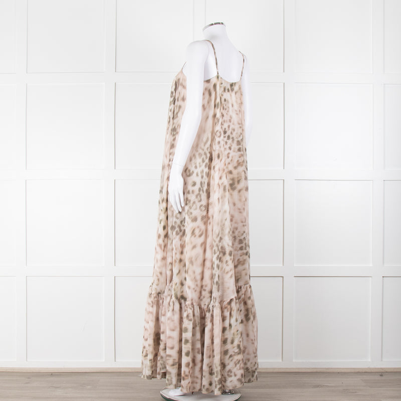 Rotate Animal Print Flounce Spaghetti Strap Maxi Dress