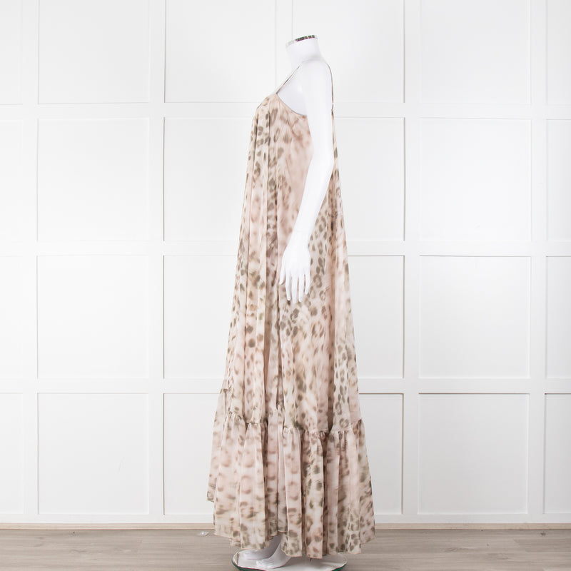 Rotate Animal Print Flounce Spaghetti Strap Maxi Dress
