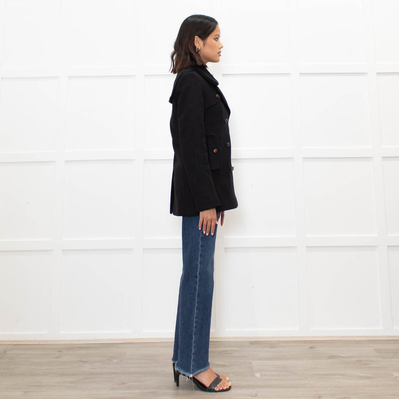 Sandro Black Wool Blend Brown Button Zip Front Coat