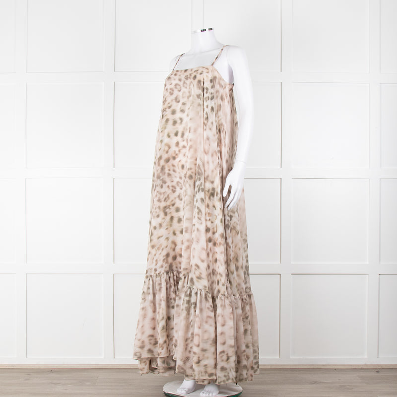 Rotate Animal Print Flounce Spaghetti Strap Maxi Dress