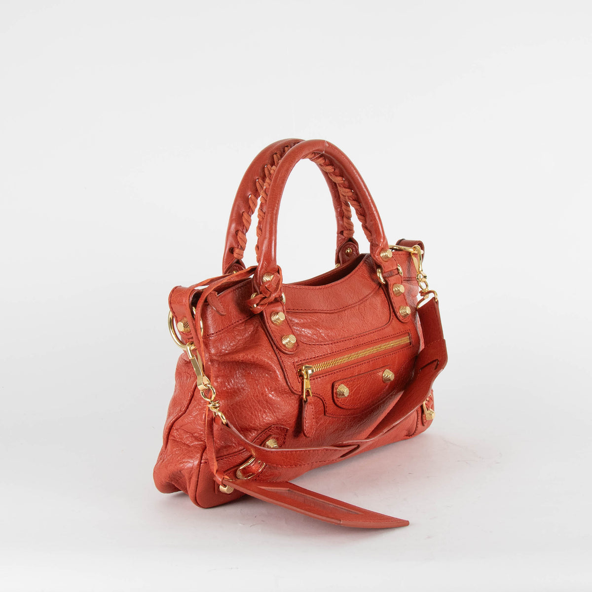 Balenciaga The First 2Way City Bag in Orange Crinkle Leather with Gold Hardware