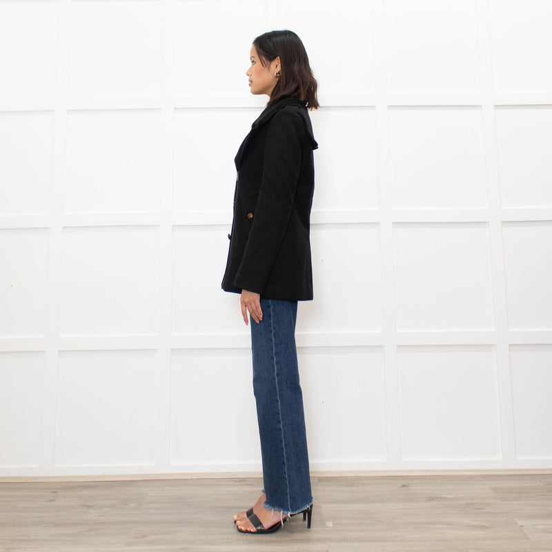 Sandro Black Wool Blend Brown Button Zip Front Coat
