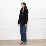 Sandro Black Wool Blend Brown Button Zip Front Coat