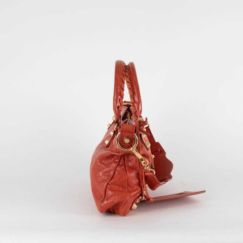 Balenciaga The First 2Way City Bag in Orange Crinkle Leather with Gold Hardware