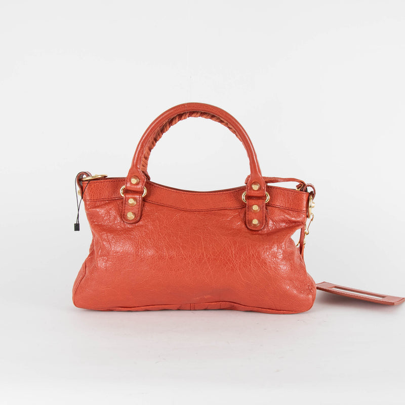 Balenciaga The First 2Way City Bag in Orange Crinkle Leather with Gold Hardware
