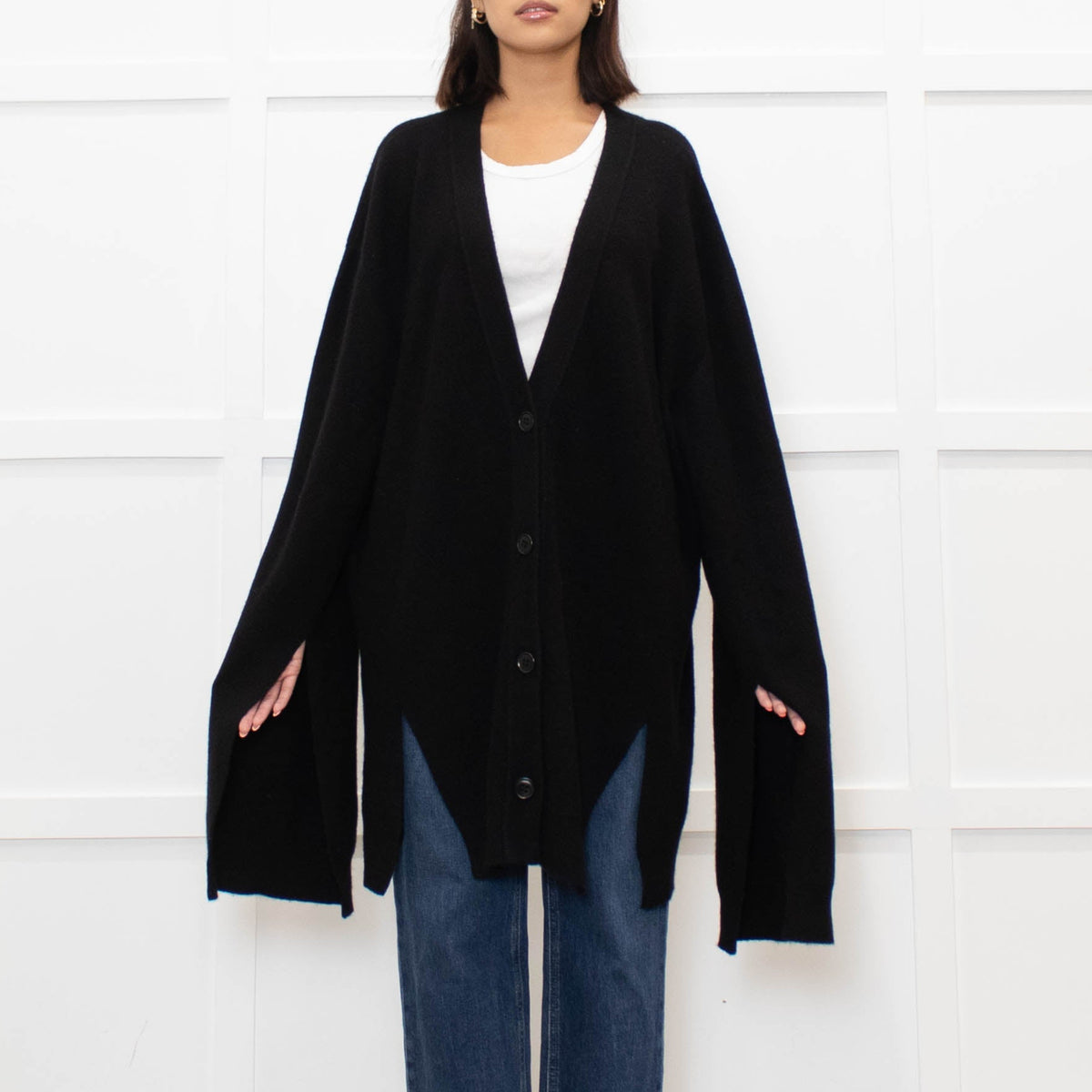 Raey Black Cashmere Oversized Cut Out Detail Cardigan