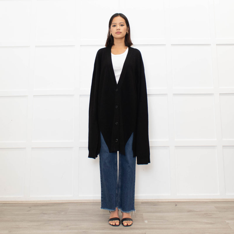 Raey Black Cashmere Oversized Cut Out Detail Cardigan