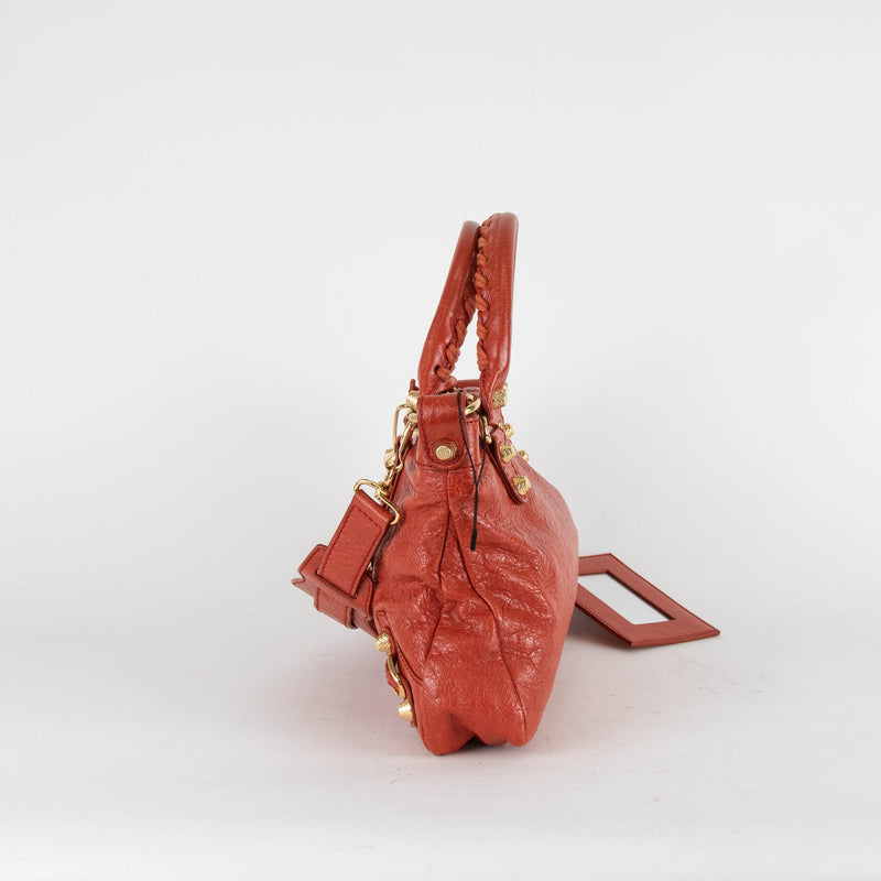 Balenciaga The First 2Way City Bag in Orange Crinkle Leather with Gold Hardware