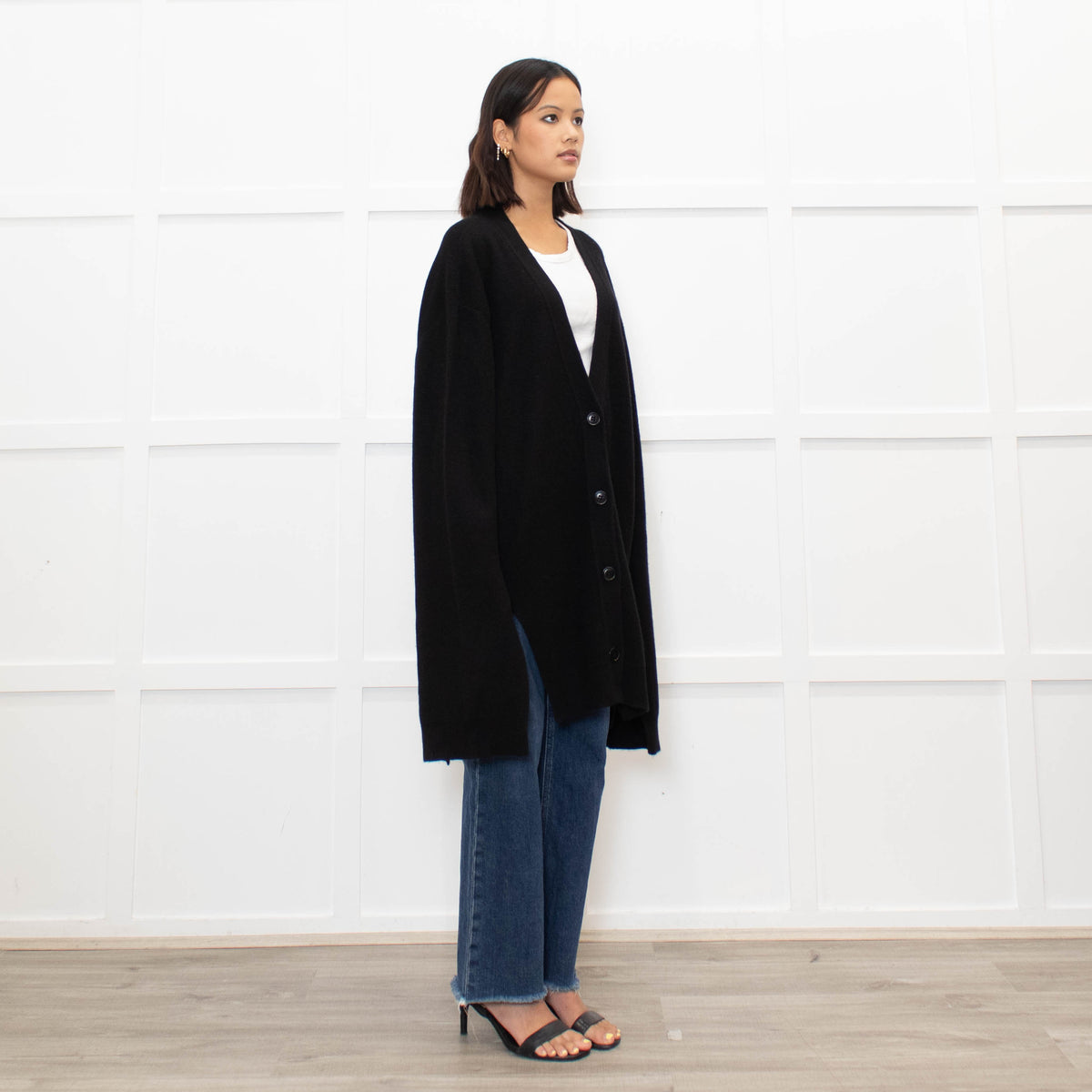 Raey Black Cashmere Oversized Cut Out Detail Cardigan