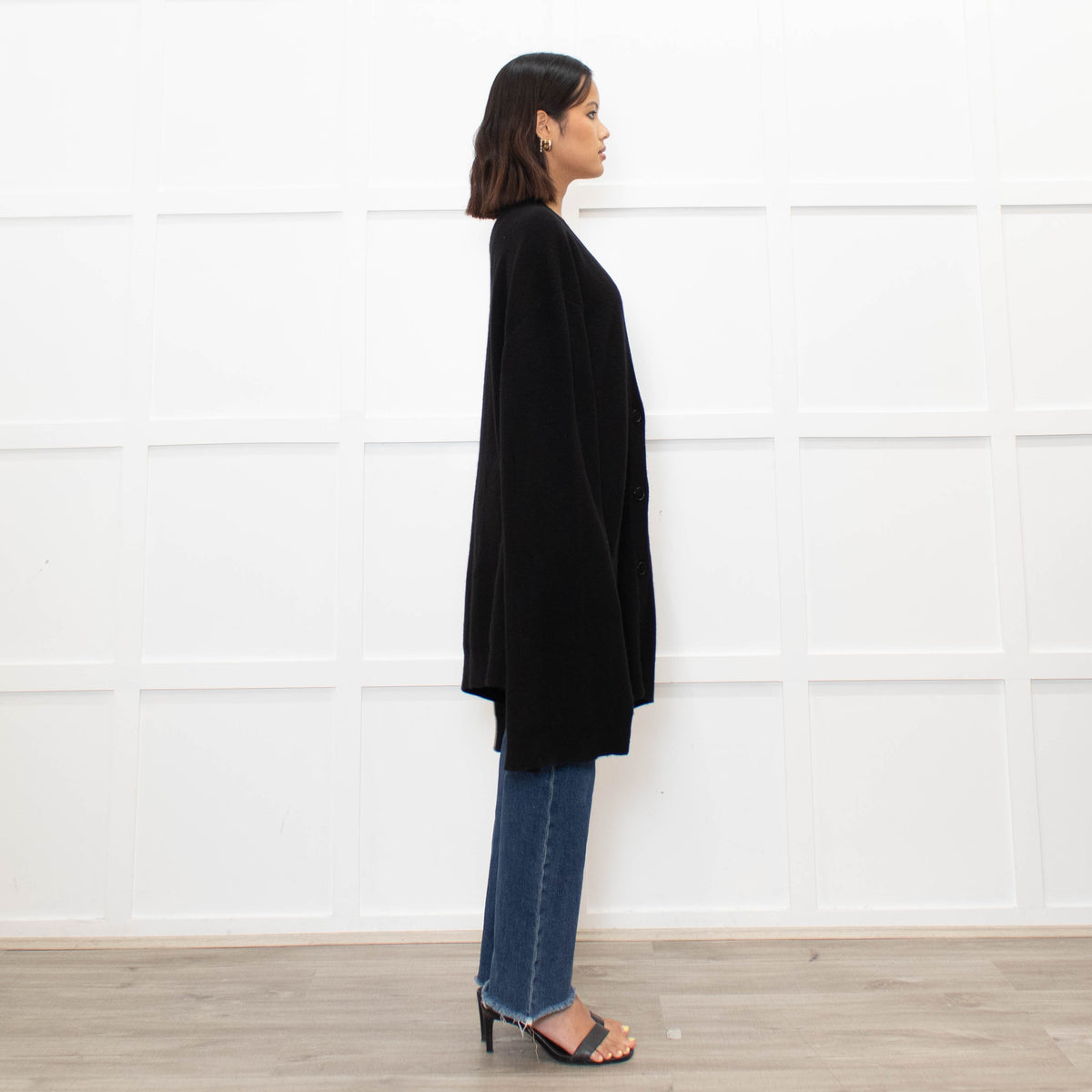 Raey Black Cashmere Oversized Cut Out Detail Cardigan