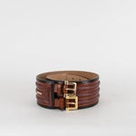 Burberry Brown Snake Skin Detail Black Trim Wide Double Buckle Belt