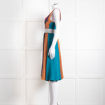 Emilio De La Morena Vertical Purple Line Stripe Dress With Grey Waistband