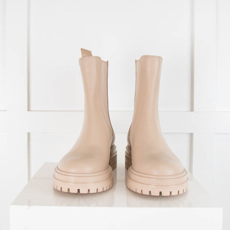 Gianvito Rossi Cream Leather Flat Ankle Boots