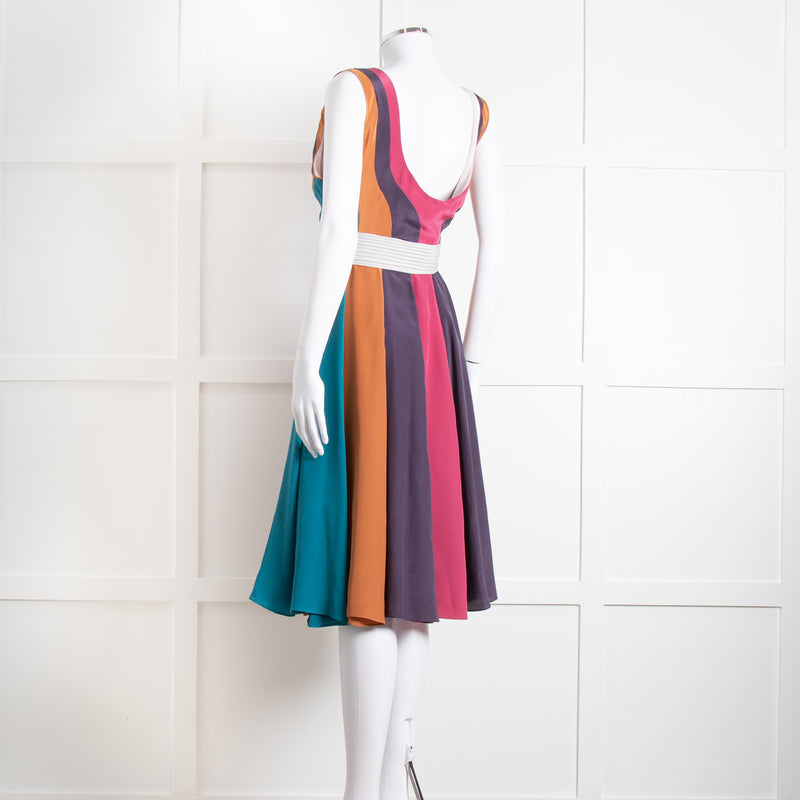 Emilio De La Morena Vertical Purple Line Stripe Dress With Grey Waistband