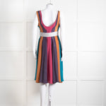 Emilio De La Morena Vertical Purple Line Stripe Dress With Grey Waistband
