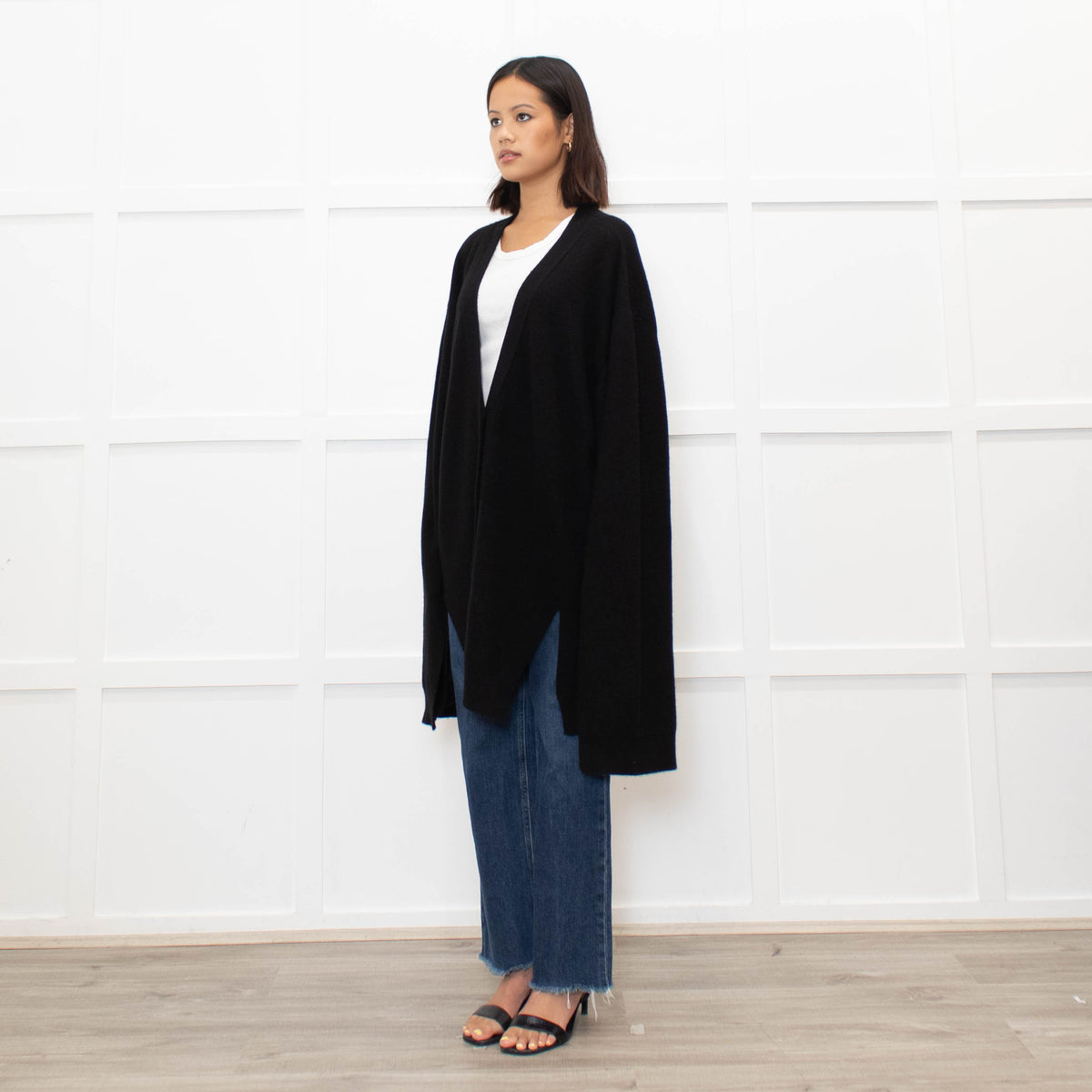 Raey Black Cashmere Oversized Cut Out Detail Cardigan