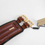 Burberry Brown Snake Skin Detail Black Trim Wide Double Buckle Belt