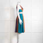 Emilio De La Morena Vertical Purple Line Stripe Dress With Grey Waistband