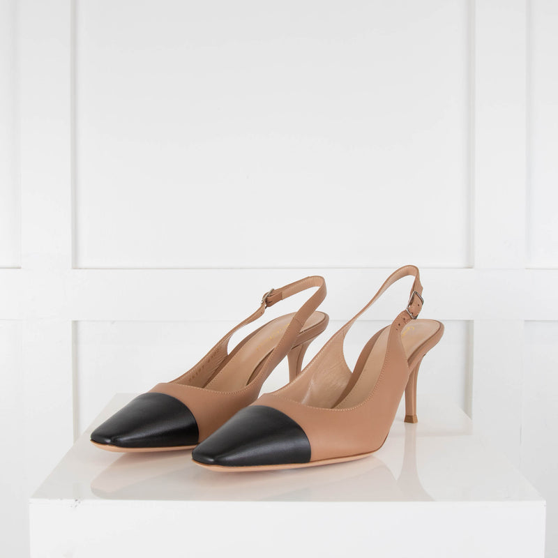 Gianvito Rossi Beige Black Slingback Low Heel Shoes