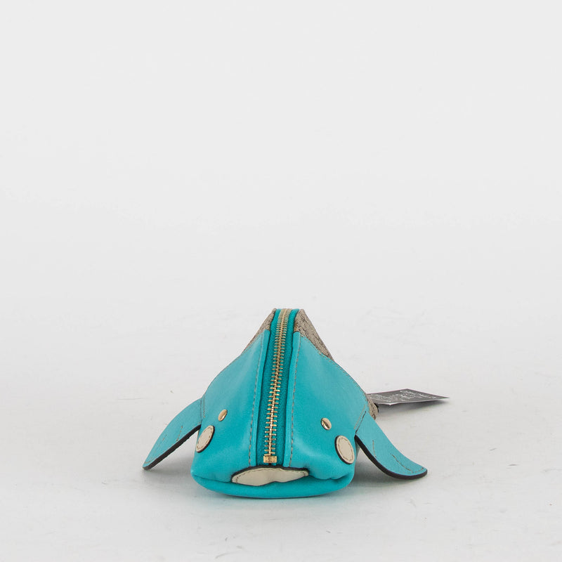 Gucci Beige Blue Leather Trim GG Zoo Whale Coin Purse
