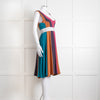 Emilio De La Morena Vertical Purple Line Stripe Dress With Grey Waistband