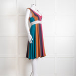 Emilio De La Morena Vertical Purple Line Stripe Dress With Grey Waistband
