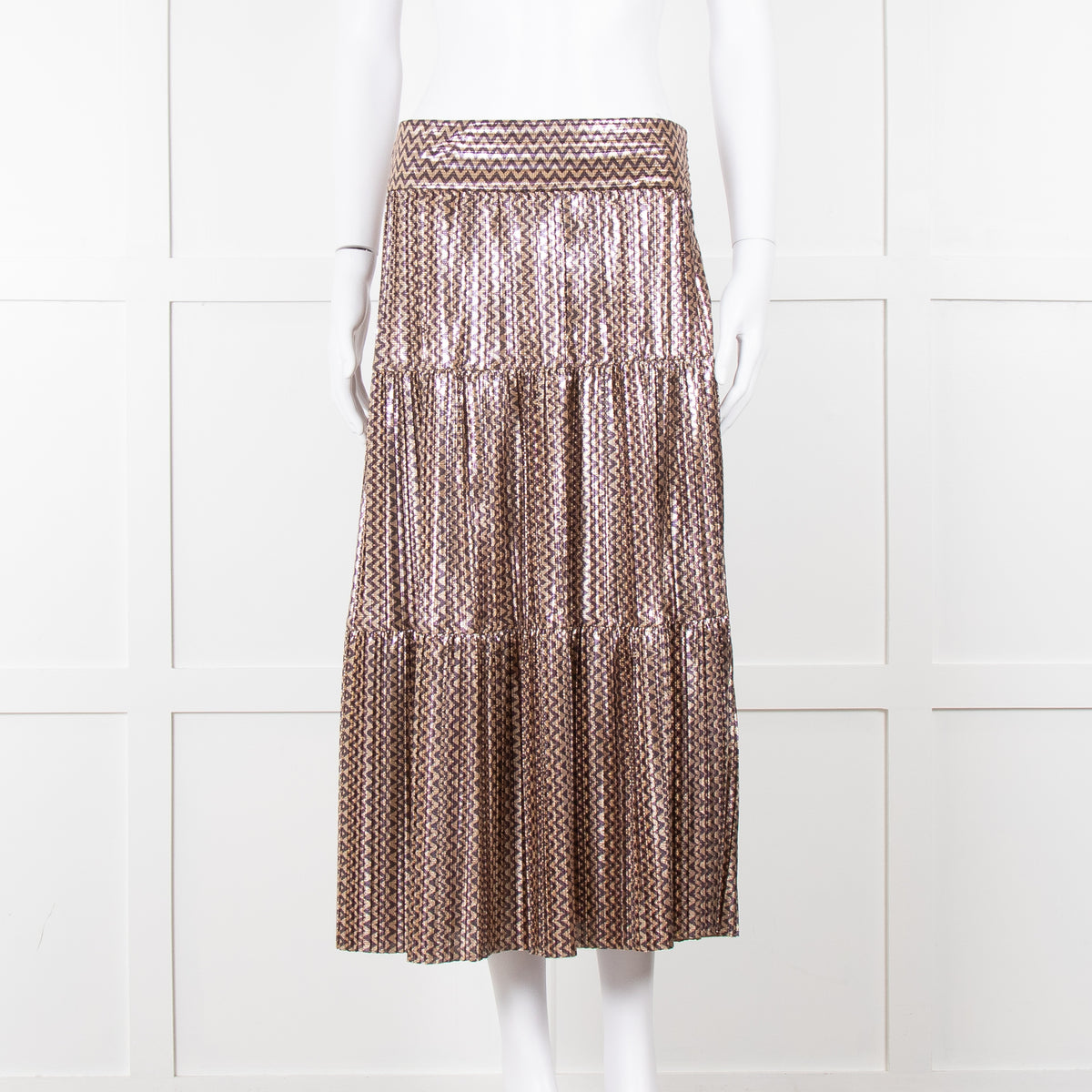 Ba&sh Metallic Gold and Purple Tiered Midi Skirt