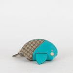 Gucci Beige Blue Leather Trim GG Zoo Whale Coin Purse