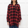 Pinko Red Black Tartan Beaded Collar Shirt