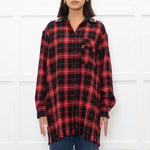 Pinko Red Black Tartan Beaded Collar Shirt