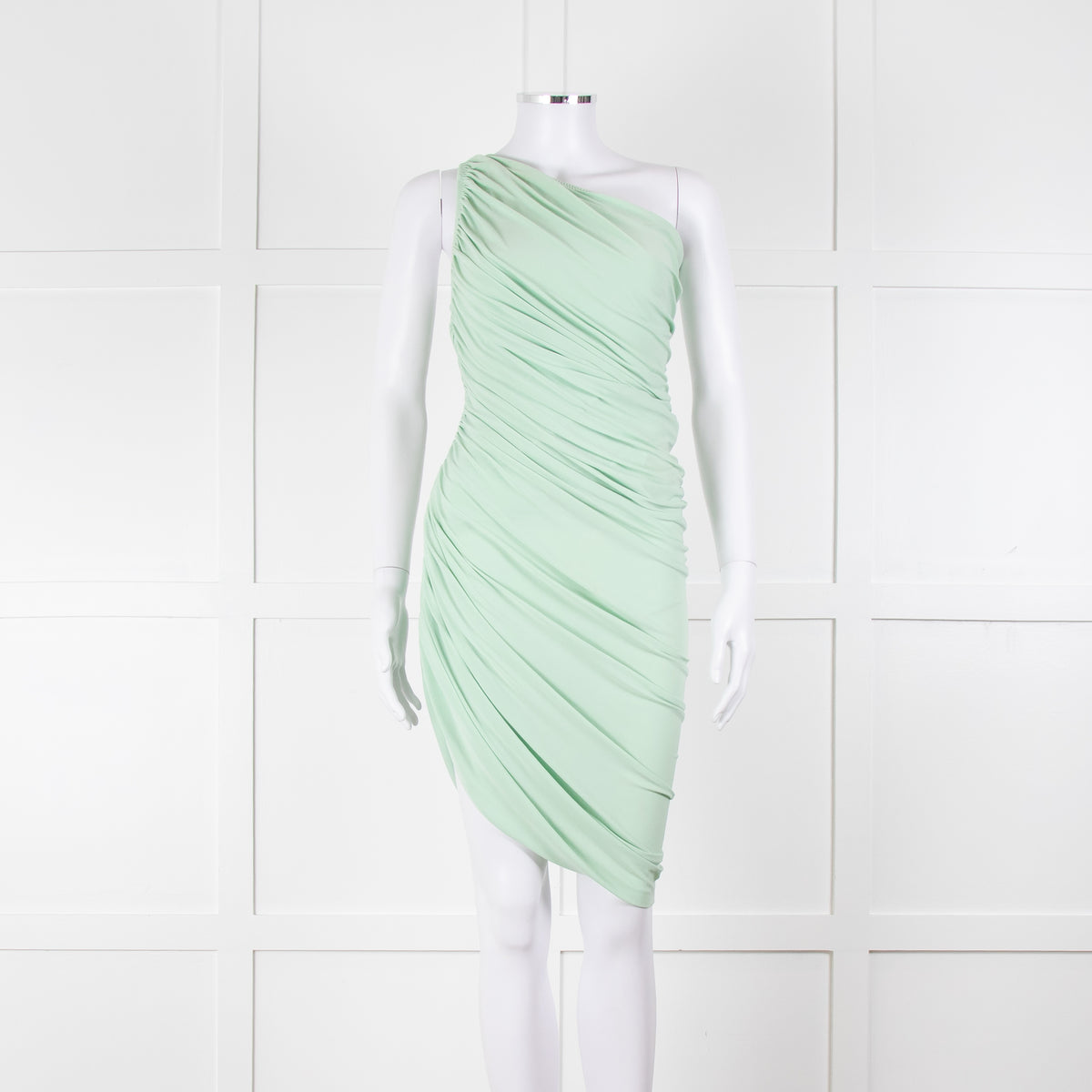 Norma Kamali Pistachio One Shoulder Ruched Dress