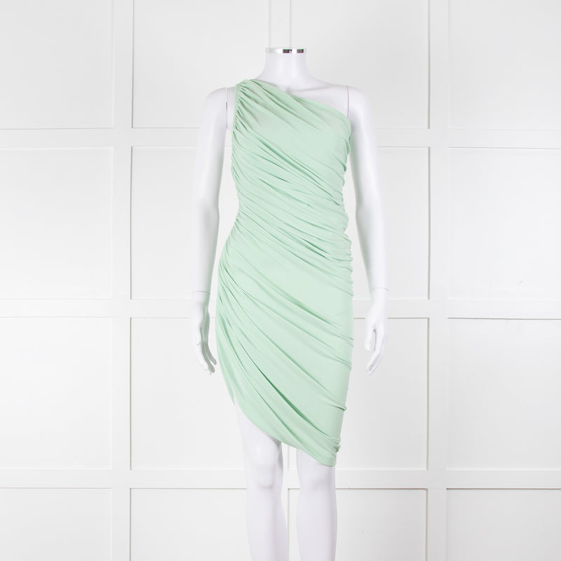 Norma Kamali Pistachio One Shoulder Ruched Dress