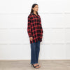 Pinko Red Black Tartan Beaded Collar Shirt