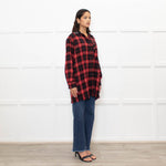 Pinko Red Black Tartan Beaded Collar Shirt