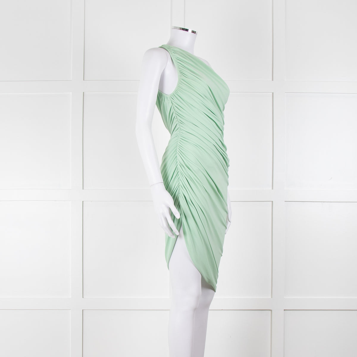Norma Kamali Pistachio One Shoulder Ruched Dress