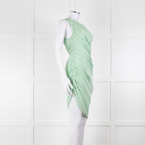 Norma Kamali Pistachio One Shoulder Ruched Dress