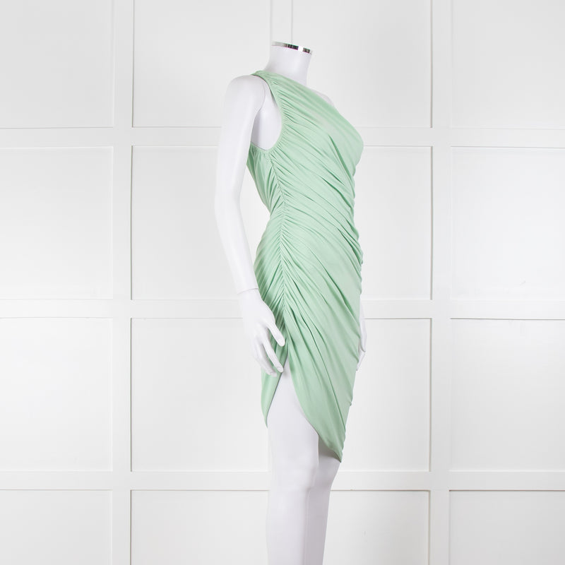 Norma Kamali Pistachio One Shoulder Ruched Dress