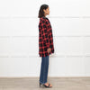 Pinko Red Black Tartan Beaded Collar Shirt