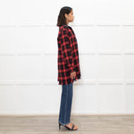 Pinko Red Black Tartan Beaded Collar Shirt