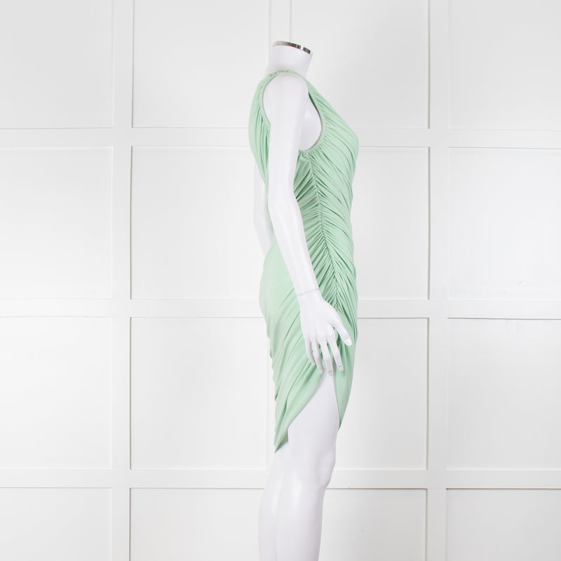 Norma Kamali Pistachio One Shoulder Ruched Dress